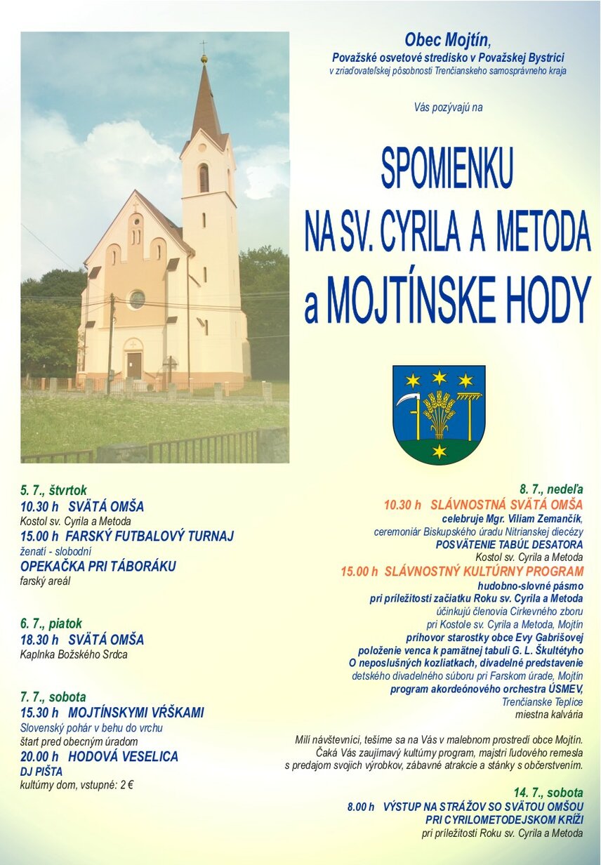 SPOMIENKA NA SV. CYRILA  A  METODA  a MOJTÍNSKE  HODY